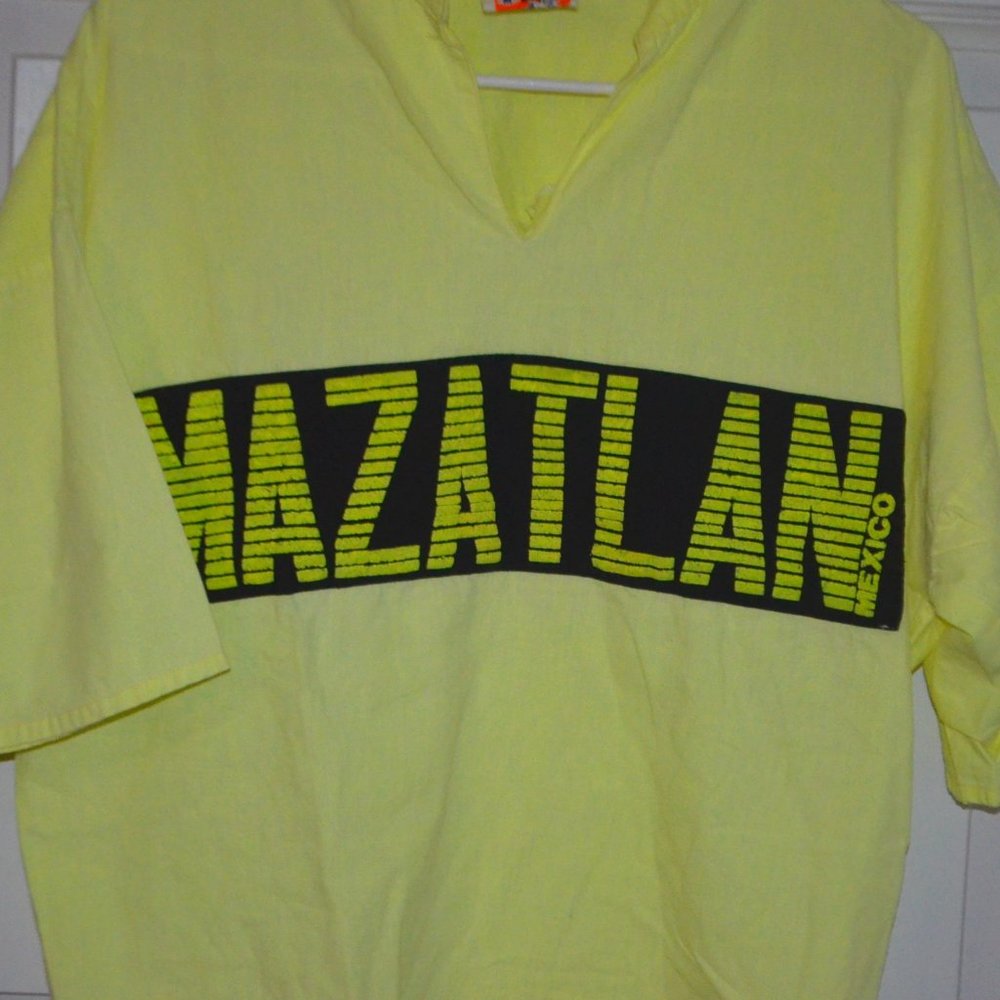 Vintage Mazatlan Mexico NEON Pullover Drawstring Waist MEDIUM ORCA Beachwear